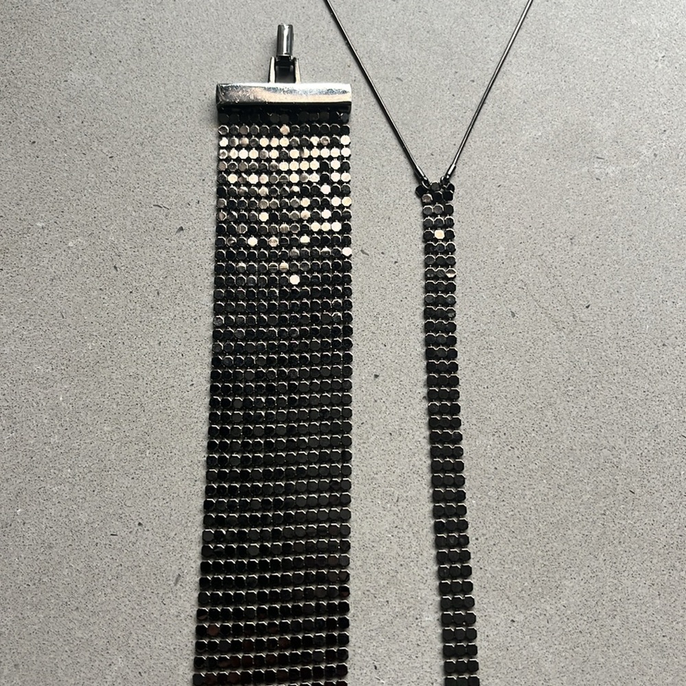 GIVENCHY set -Vintage gunmetal bracelet & deep drop necklace jewelry metal clasp